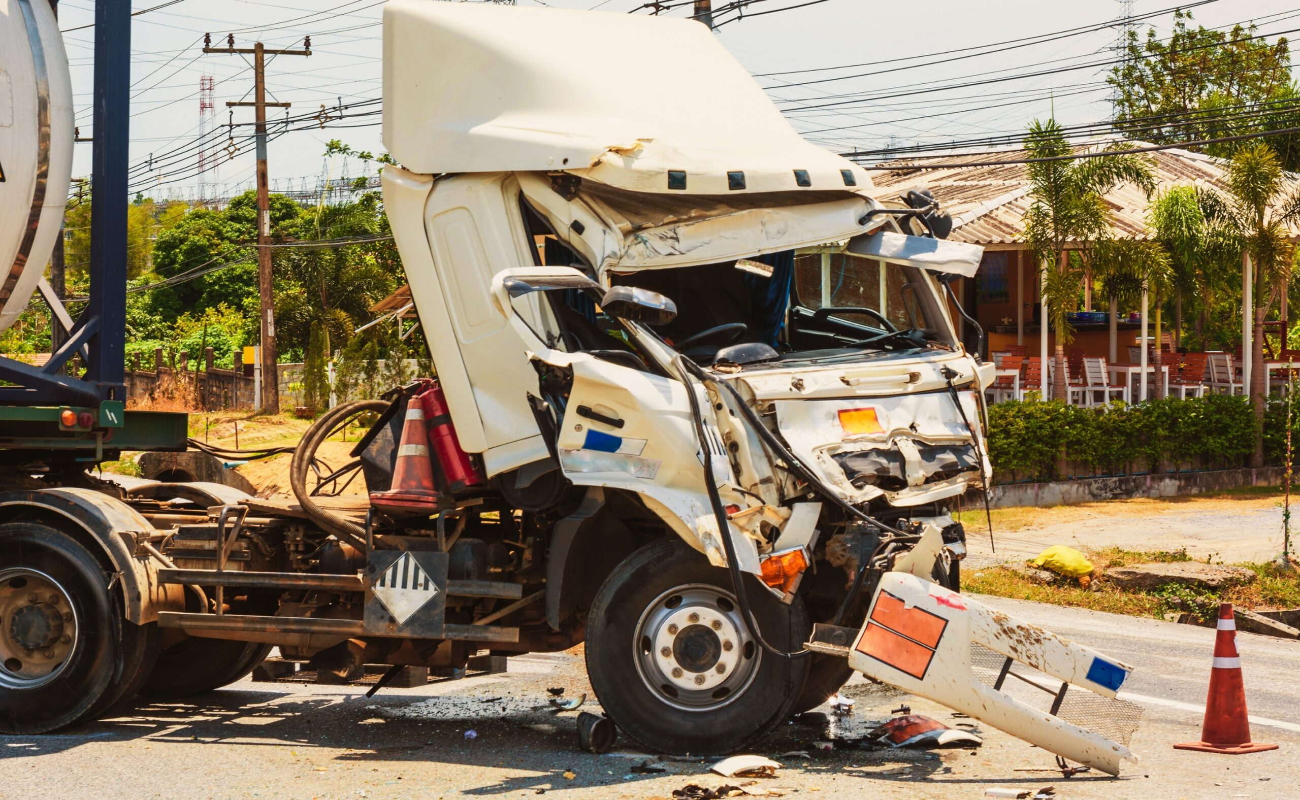 truck with chemical tank accident on the road