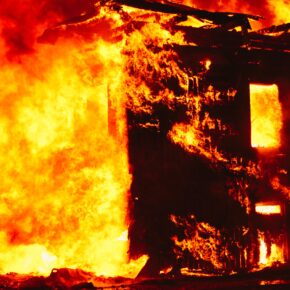 Dangerous building blazing on fire