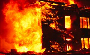 Dangerous building blazing on fire