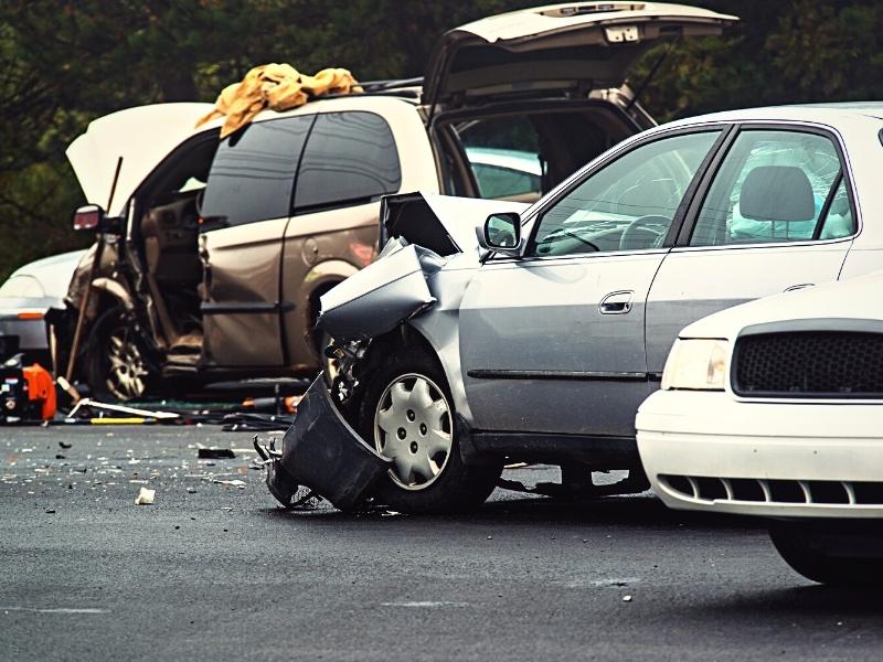 A two vehicle motor vehicle accident with police on scene.