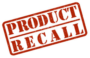 Red text stamped onto white background. The text says Product Recall.