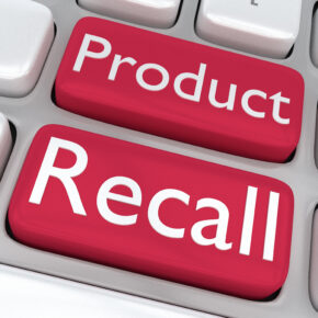 Render illustration of computer keyboard with the print Product Recall on two adjacent red keyboard buttons.