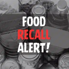 Food Recall Alert text overlay on image of canned goods and bottled food items.