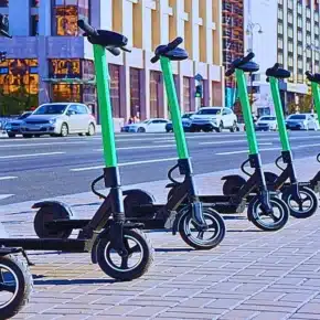Scooter rental background. Electric scooters for rental. Las Vegas E-Scooter Accident