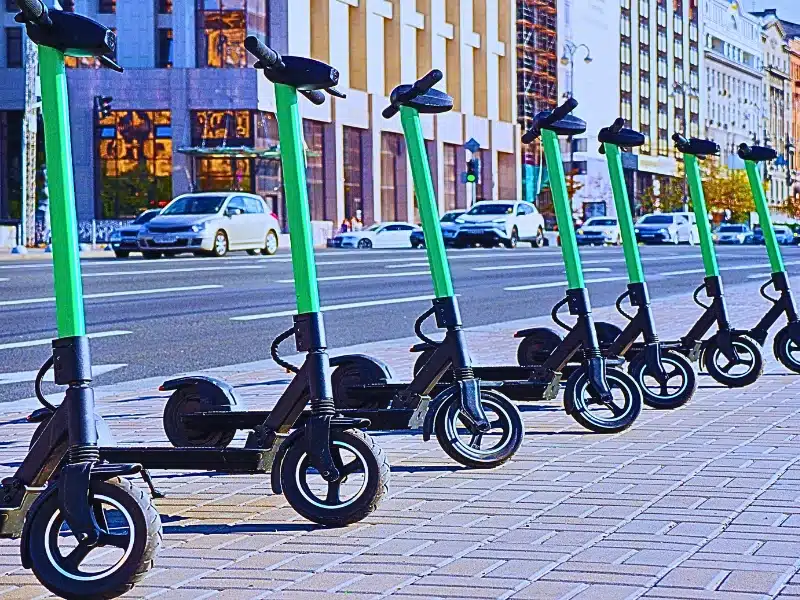 Scooter rental background. Electric scooters for rental. Las Vegas E-Scooter Accident