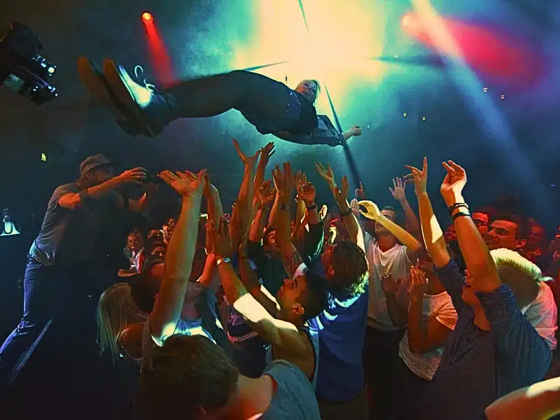 A band playing on stage at a concert. Nightclub & Bar Injuries